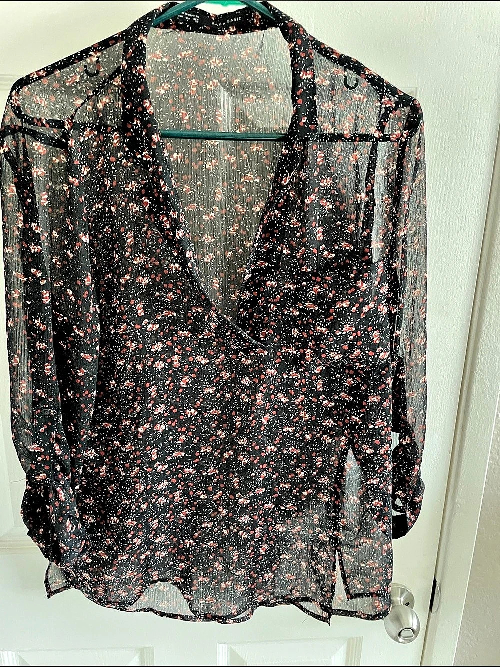 Zara Basic Abstract Print Sheer Long Sleeve Blouse L